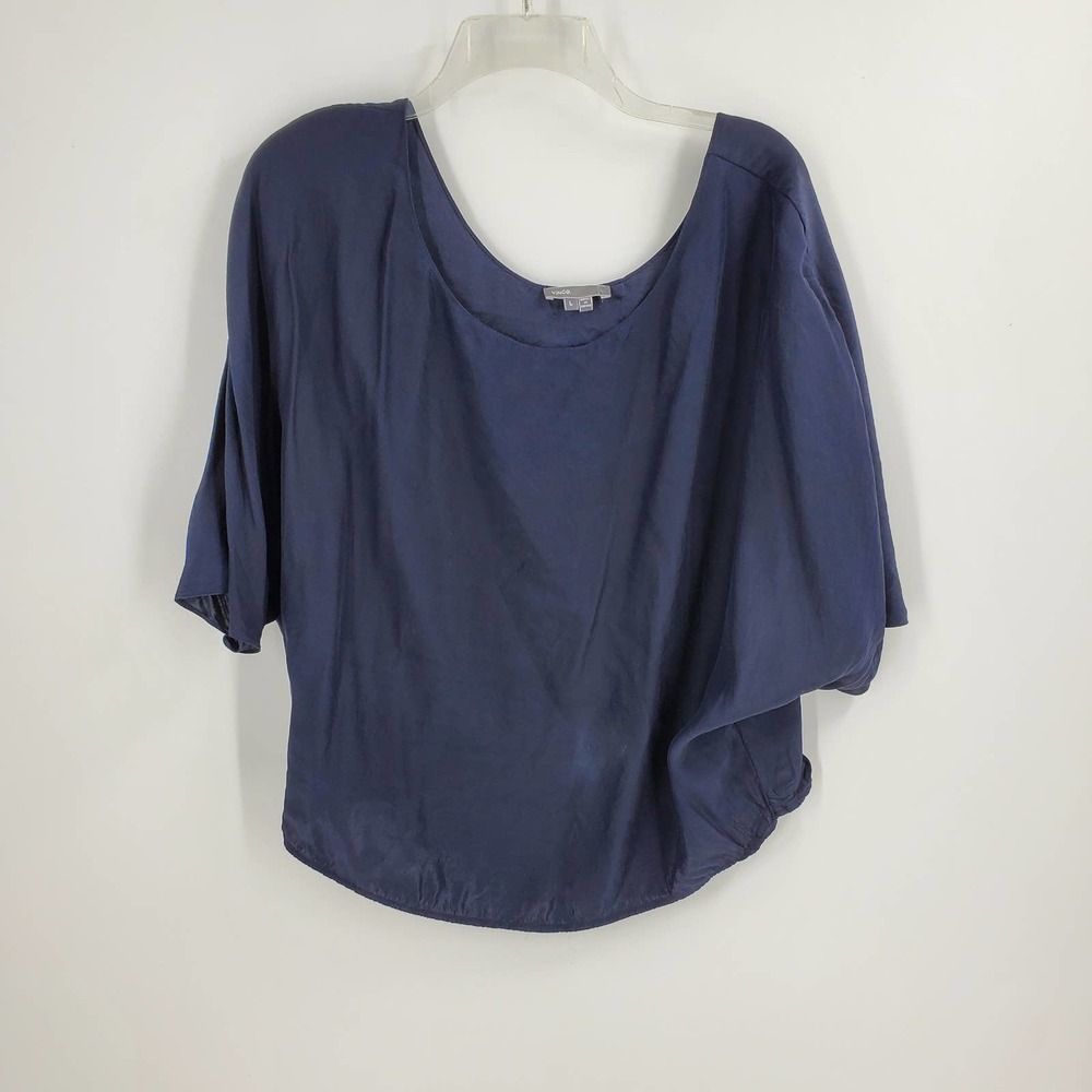 🩵VINCE womens L navy blue silk oversized blouse